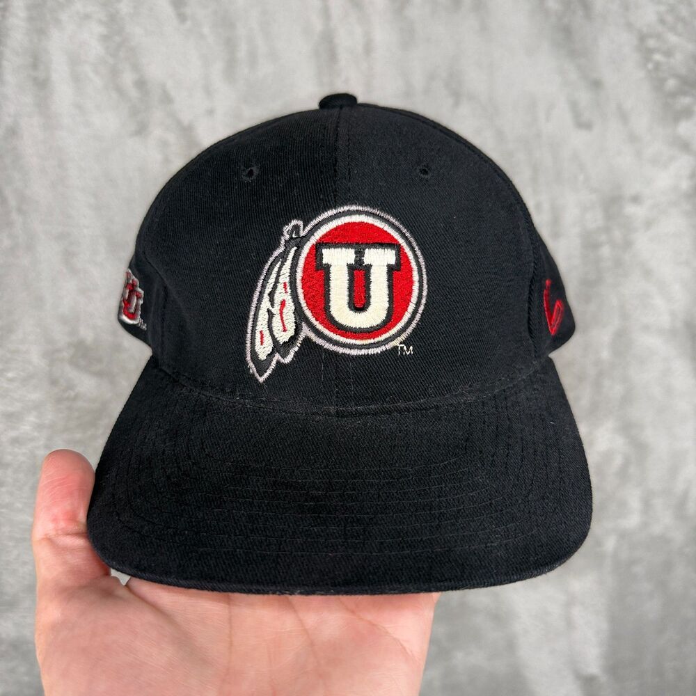 Vtg 90s University Of Utah Utes Hat Strapback Zephyr Graf-X Cotton Embroidered